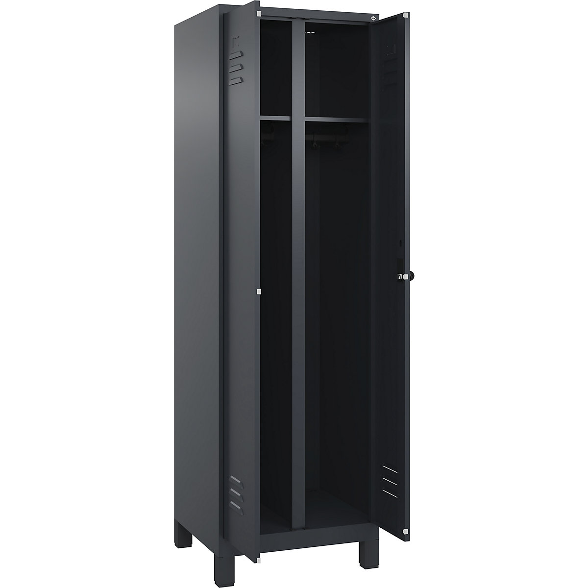 Armadietto sporco/pulito Classic PLUS – C+P, 1 scomparto, grigio, alt. x largh. 1950 x 600 mm, con piedini, serratura girevole-0