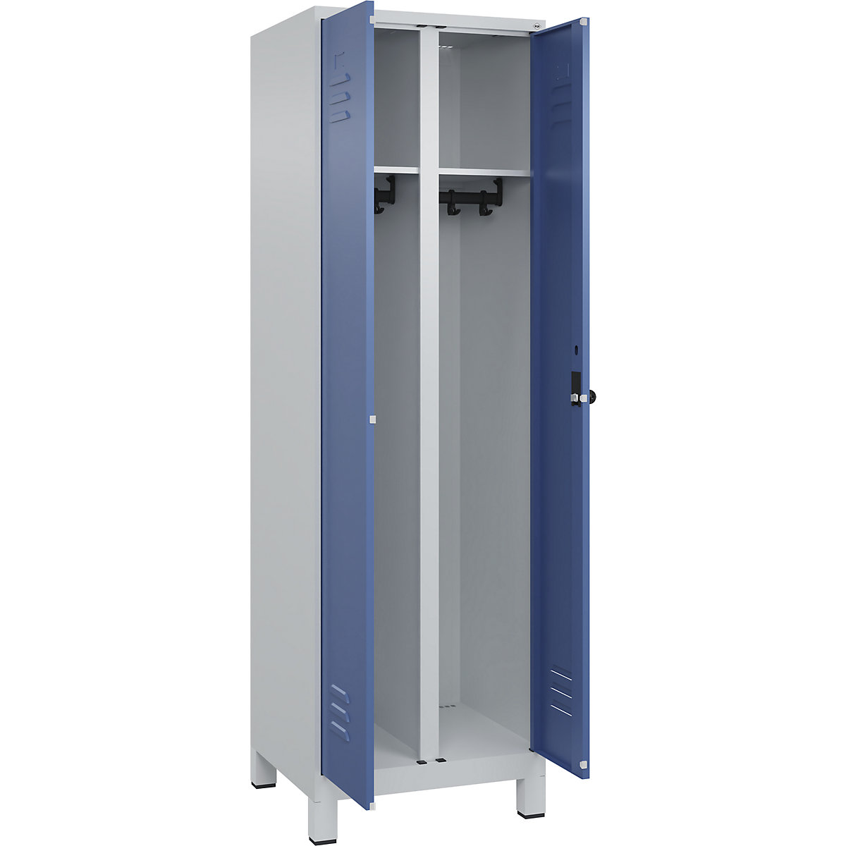 Armadietto sporco/pulito Classic PLUS – C+P, 1 scomparto, grigio chiaro / indaco, alt. x largh. 1950 x 600 mm, con piedini, serratura girevole-0