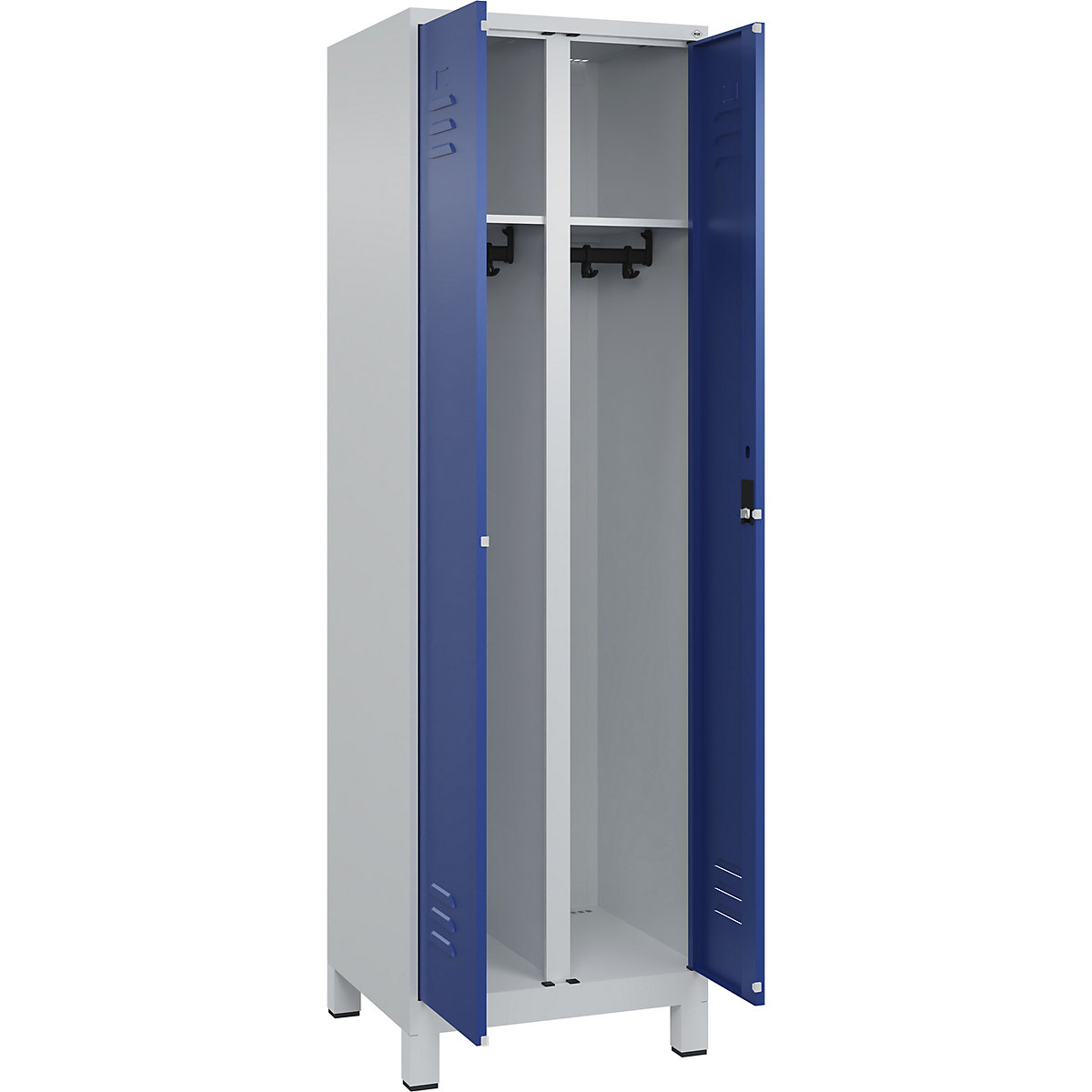 Armadietto sporco/pulito Classic PLUS – C+P, 1 scomparto, grigio chiaro / blu genziana, alt. x largh. 1950 x 600 mm, con piedini, serratura a cilindro-0