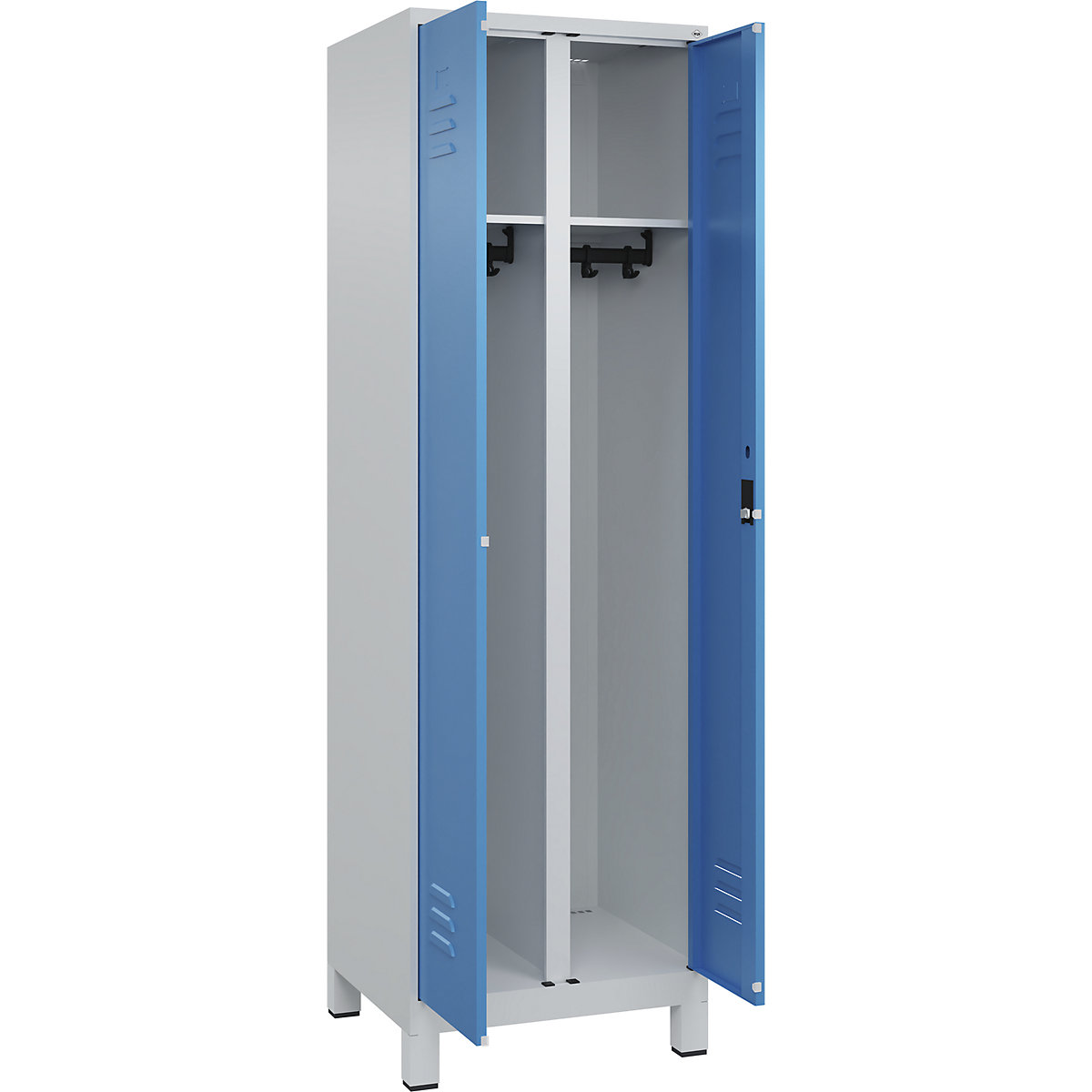 Armadietto sporco/pulito Classic PLUS – C+P, 1 scomparto, grigio chiaro / blu chiaro, alt. x largh. 1950 x 600 mm, con piedini, serratura a cilindro-0