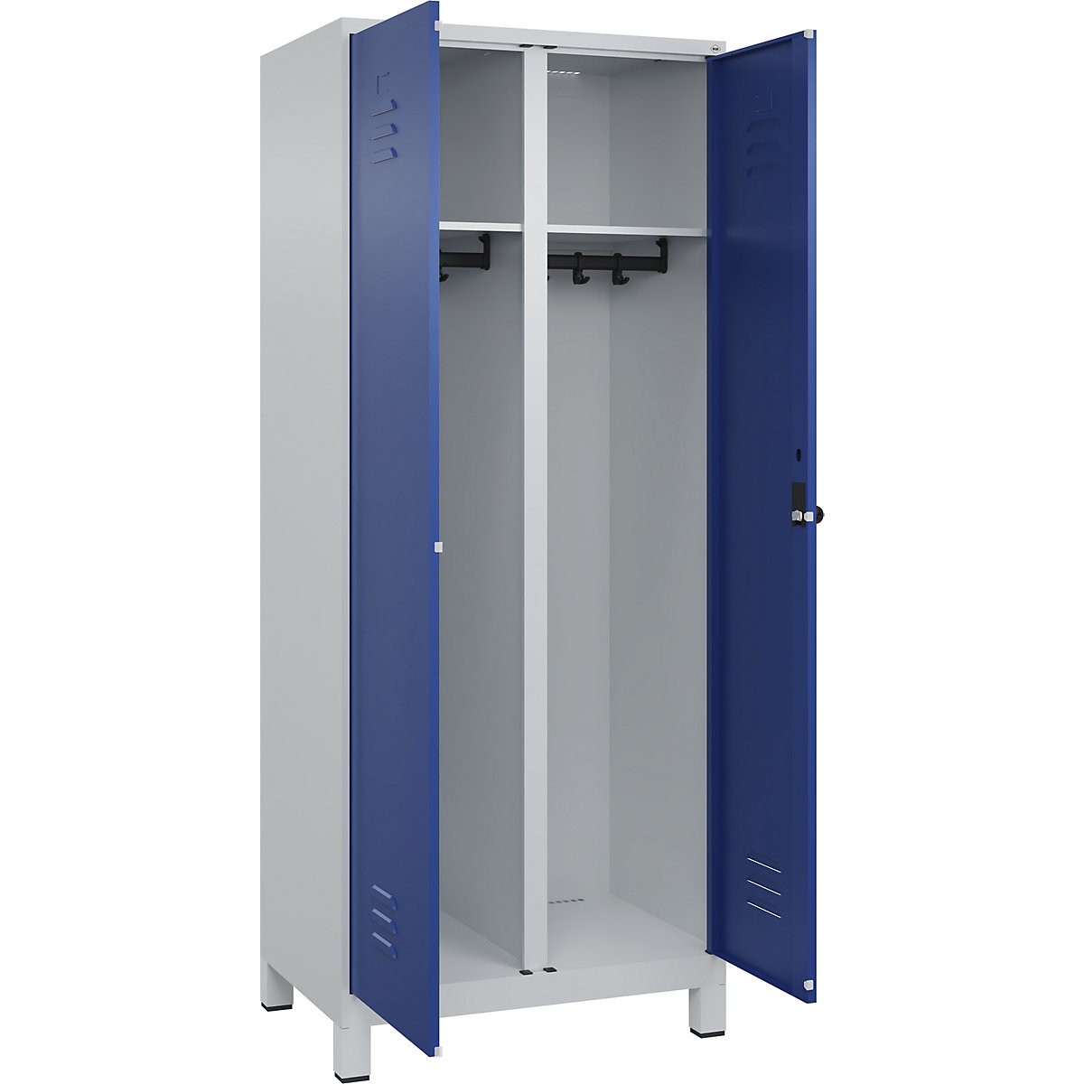 Armadietto sporco/pulito Classic PLUS – C+P, 1 scomparto, grigio chiaro / blu genziana, alt. x largh. 1950 x 800 mm, con piedini, serratura girevole-0