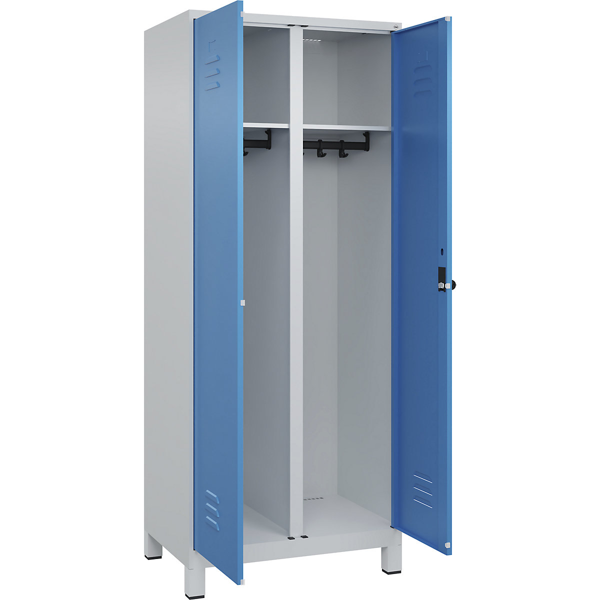 Armadietto sporco/pulito Classic PLUS – C+P, 1 scomparto, grigio chiaro / blu chiaro, alt. x largh. 1950 x 800 mm, con piedini, serratura girevole-0