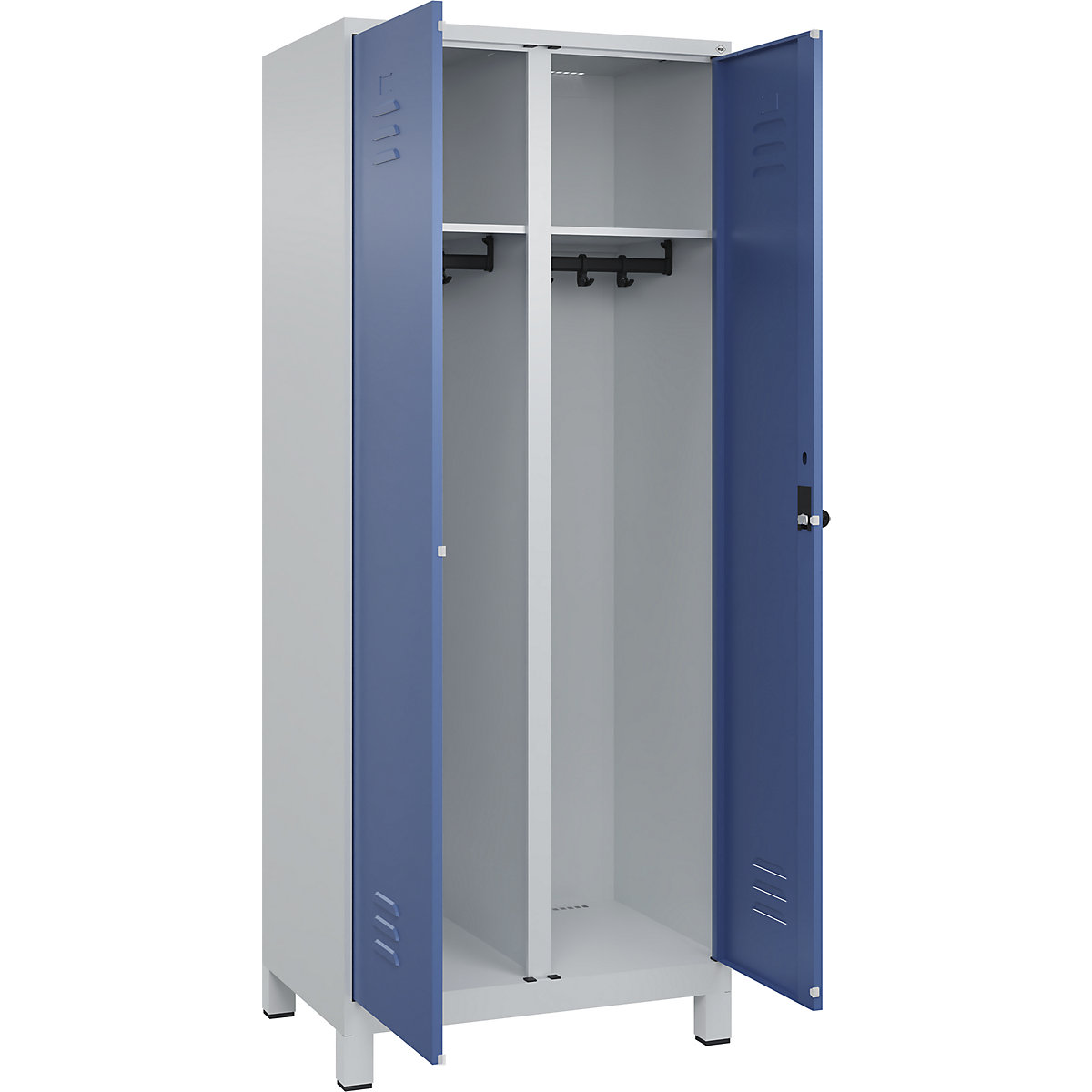 Armadietto sporco/pulito Classic PLUS – C+P, 1 scomparto, grigio chiaro / indaco, alt. x largh. 1950 x 800 mm, con piedini, serratura girevole-0