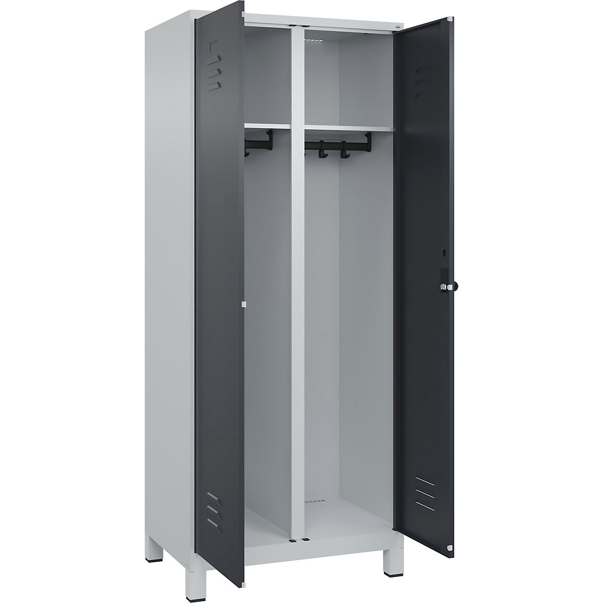 Armadietto sporco/pulito Classic PLUS – C+P, 1 scomparto, grigio chiaro / grigio, alt. x largh. 1950 x 800 mm, con piedini, serratura girevole-0