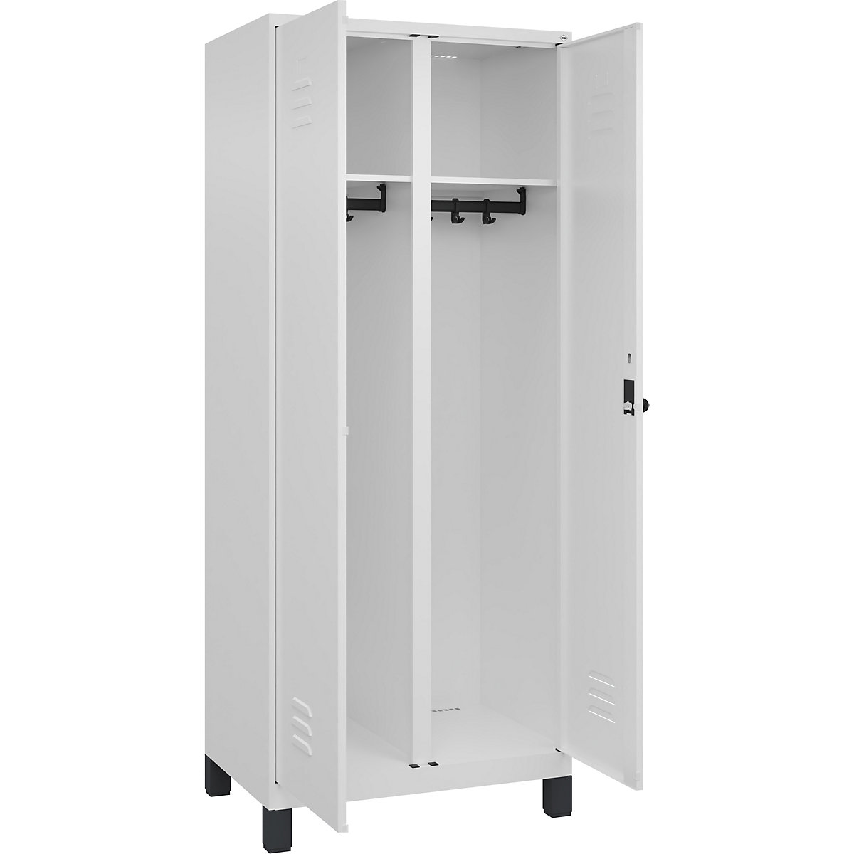 Armadietto sporco/pulito Classic PLUS – C+P, 1 scomparto, bianco traffico, alt. x largh. 1950 x 800 mm, con piedini, serratura girevole-0