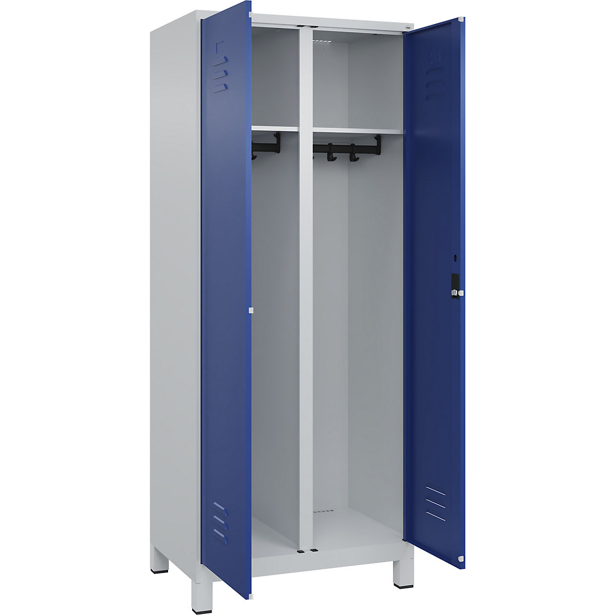 Armadietto sporco/pulito Classic PLUS – C+P, 1 scomparto, grigio chiaro / blu genziana, alt. x largh. 1950 x 800 mm, con piedini, serratura a cilindro-0