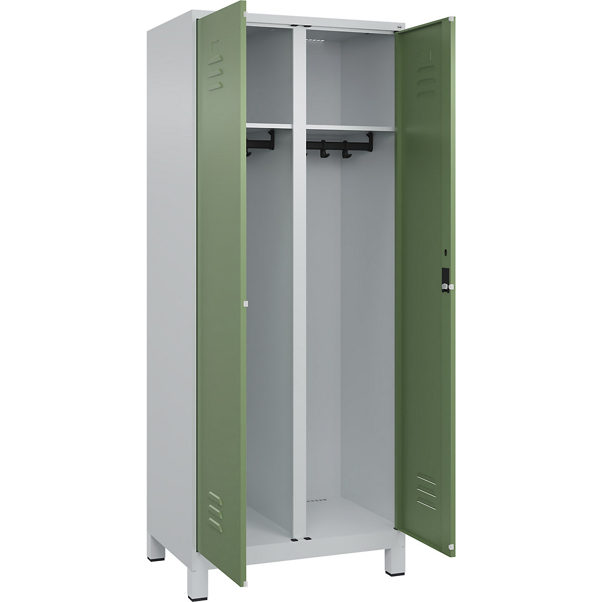 Armadietto sporco/pulito Classic PLUS – C+P, 1 scomparto, grigio chiaro / verde reseda, alt. x largh. 1950 x 800 mm, con piedini, serratura a cilindro-0