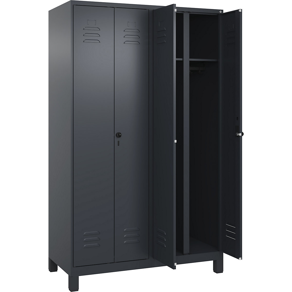 Armadietto sporco/pulito Classic PLUS – C+P, 2 scomparti, grigio, alt. x largh. 1950 x 1200 mm, con piedini, serratura girevole-0