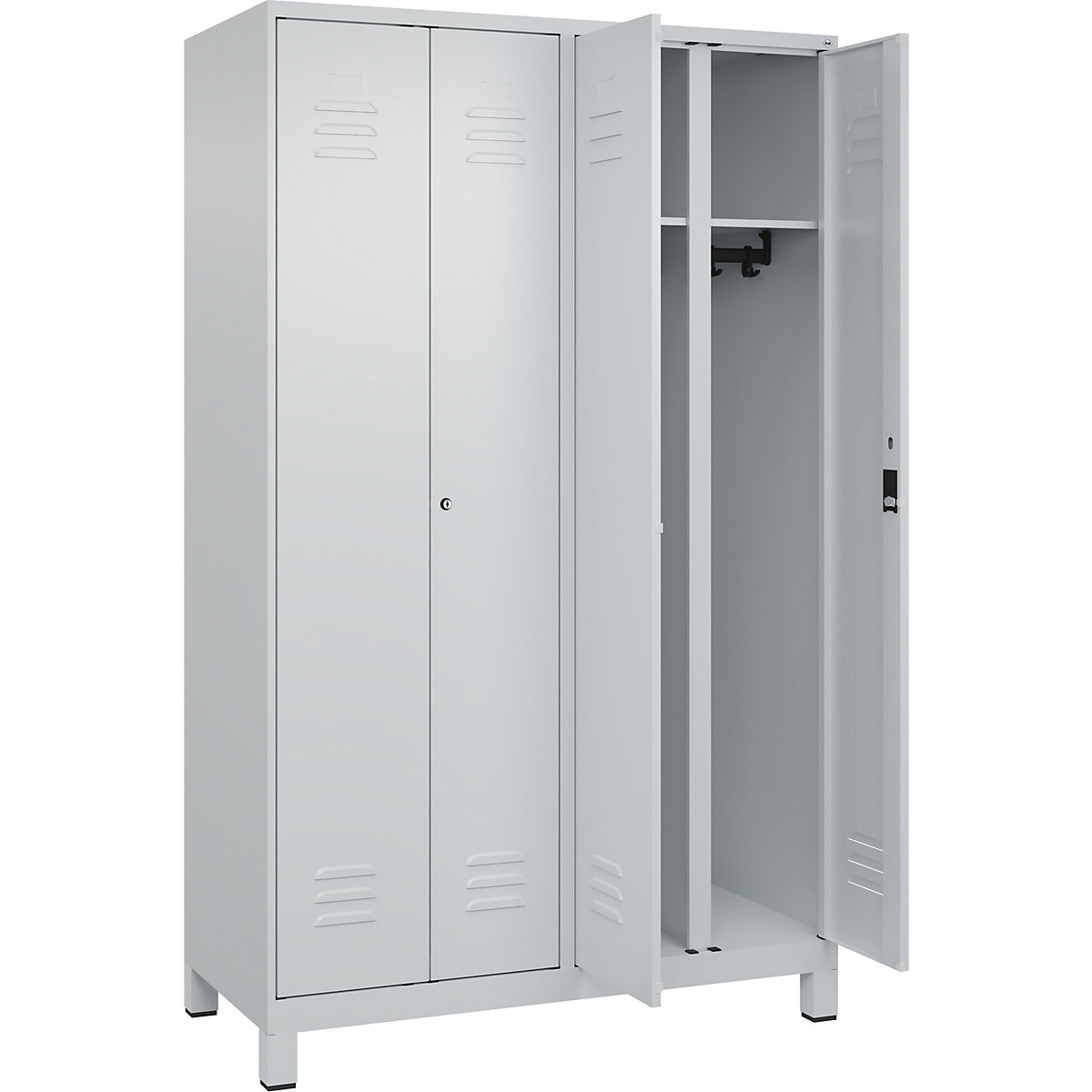 Armadietto sporco/pulito Classic PLUS – C+P, 2 scomparti, grigio chiaro, alt. x largh. 1950 x 1200 mm, con piedini, serratura a cilindro-0