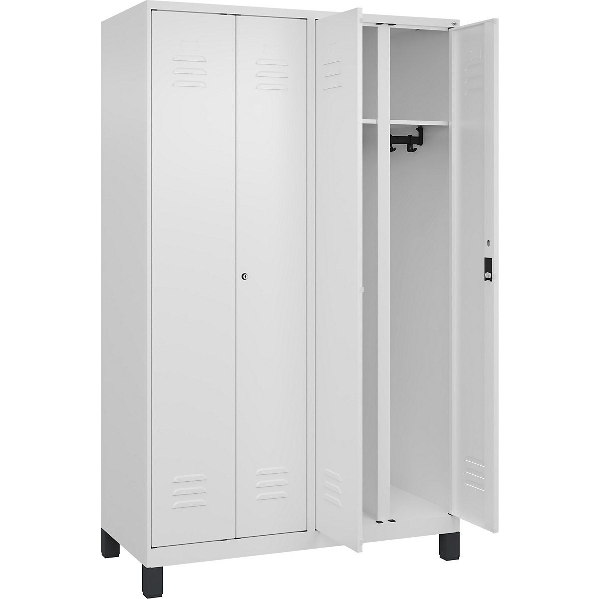 Armadietto sporco/pulito Classic PLUS – C+P, 2 scomparti, bianco traffico, alt. x largh. 1950 x 1200 mm, con piedini, serratura a cilindro-0
