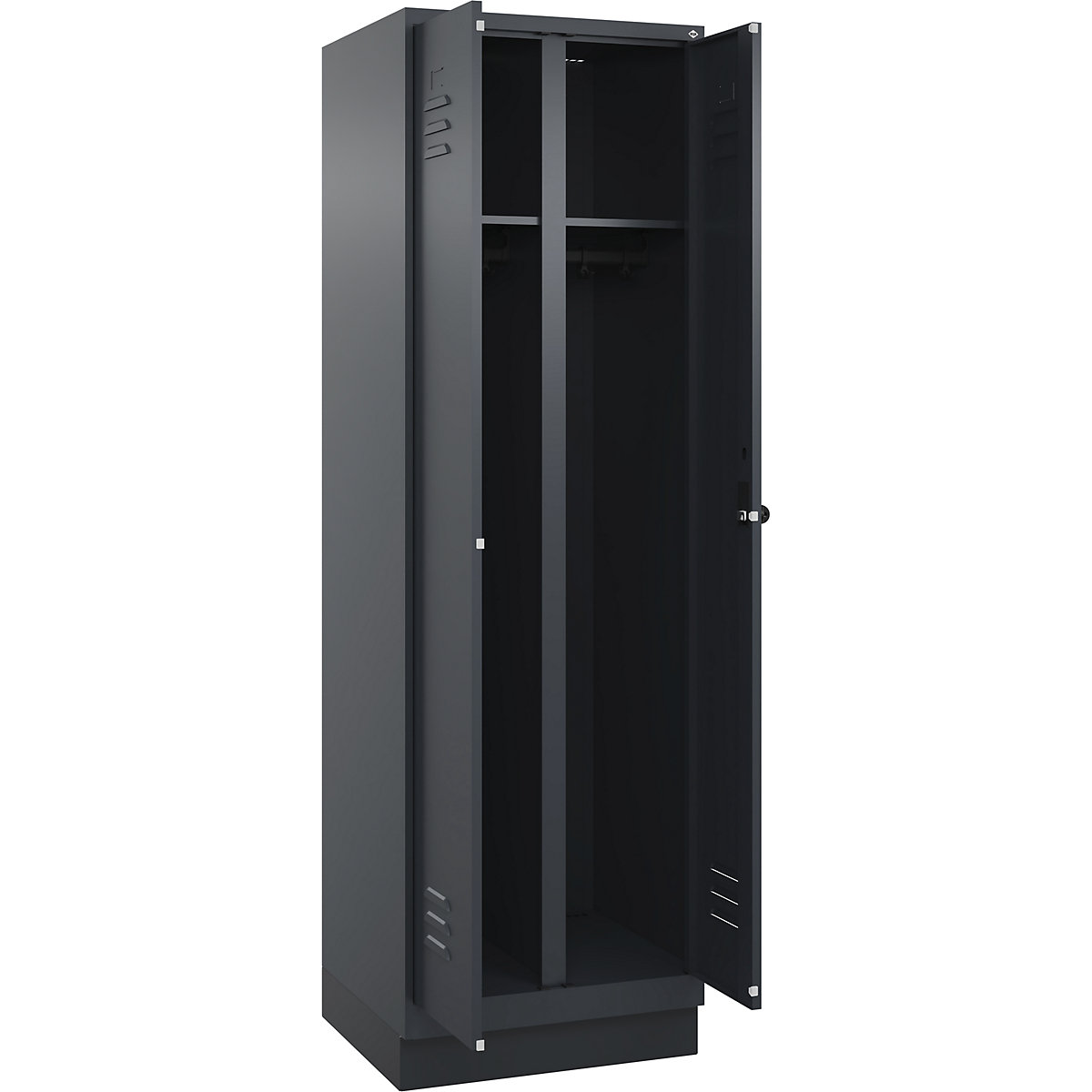 Armadietto sporco/pulito Classic PLUS – C+P, 1 scomparto, grigio, alt. x largh. 1950 x 600 mm, con zoccolino, serratura girevole-0