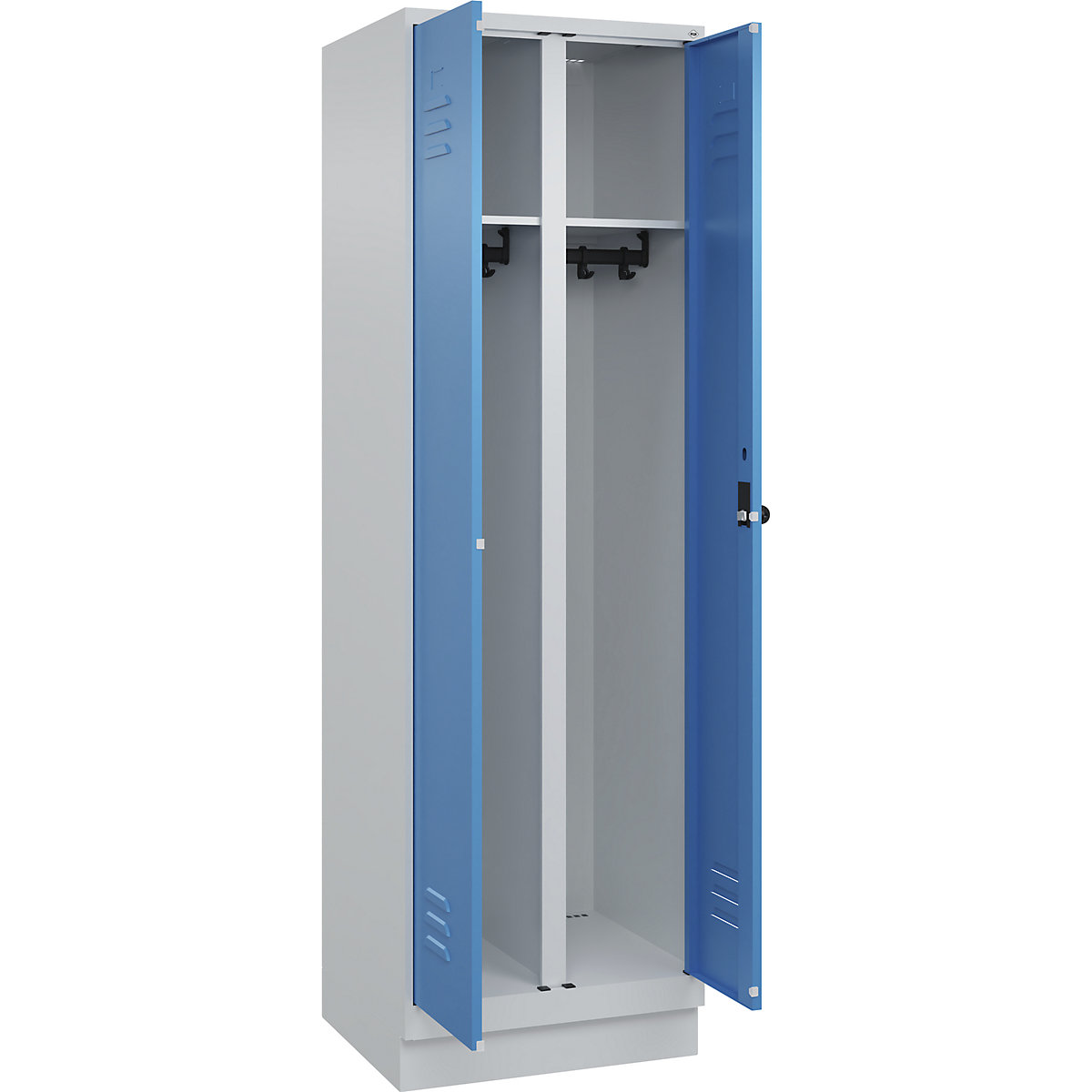 Armadietto sporco/pulito Classic PLUS – C+P, 1 scomparto, grigio chiaro / blu chiaro, alt. x largh. 1950 x 600 mm, con zoccolino, serratura girevole-0