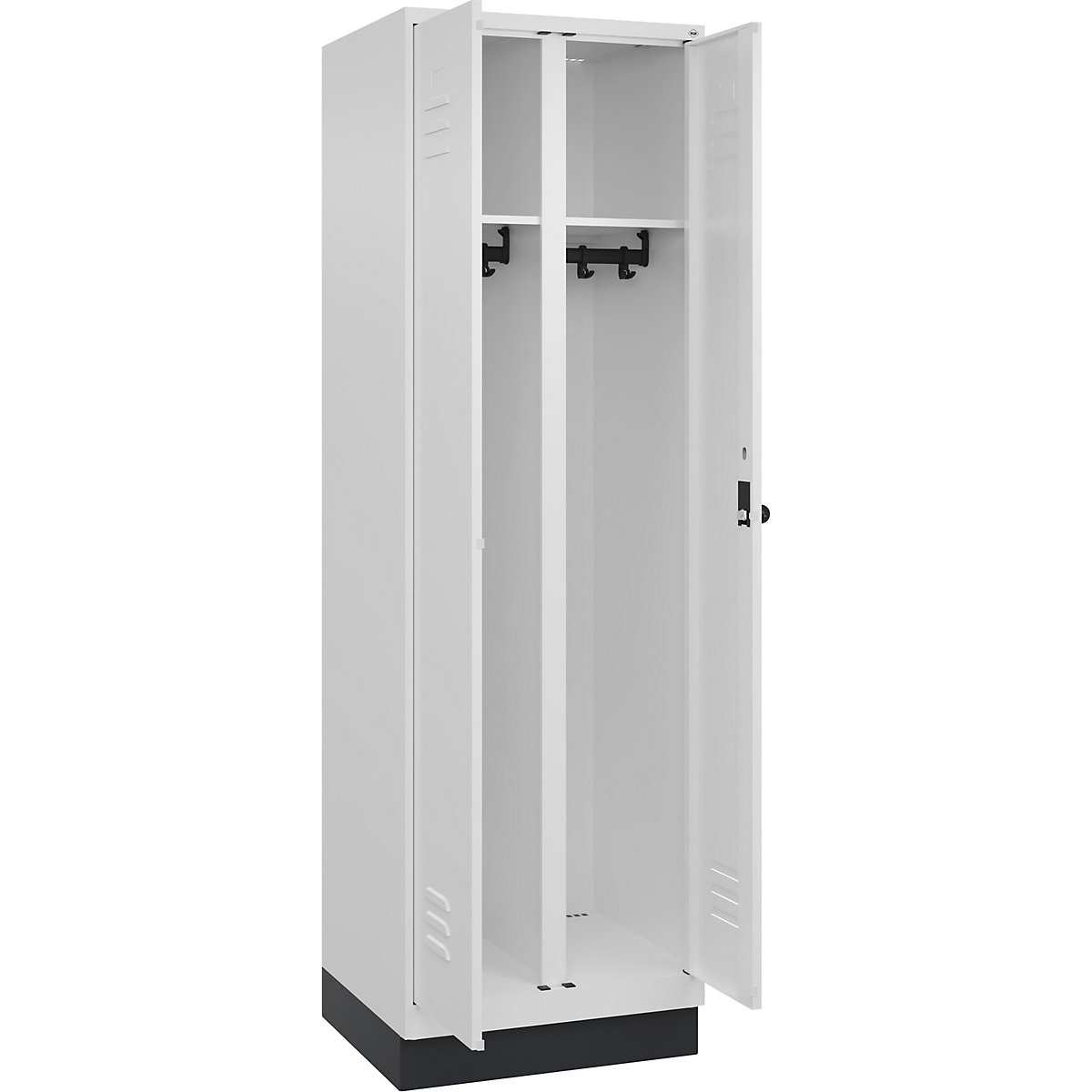 Armadietto sporco/pulito Classic PLUS – C+P, 1 scomparto, bianco traffico, alt. x largh. 1950 x 600 mm, con zoccolino, serratura girevole-0