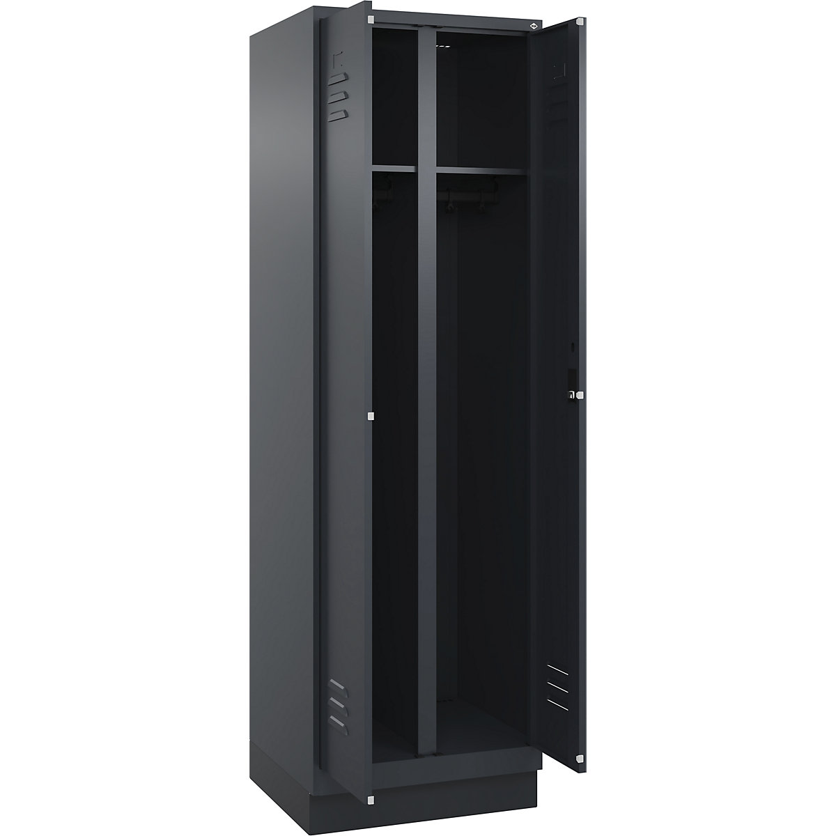 Armadietto sporco/pulito Classic PLUS – C+P, 1 scomparto, grigio, alt. x largh. 1950 x 600 mm, con zoccolino, serratura a cilindro-0