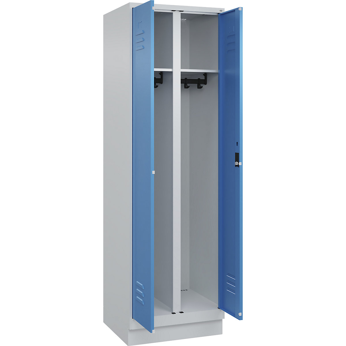 Armadietto sporco/pulito Classic PLUS – C+P, 1 scomparto, grigio chiaro / blu chiaro, alt. x largh. 1950 x 600 mm, con zoccolino, serratura a cilindro-0