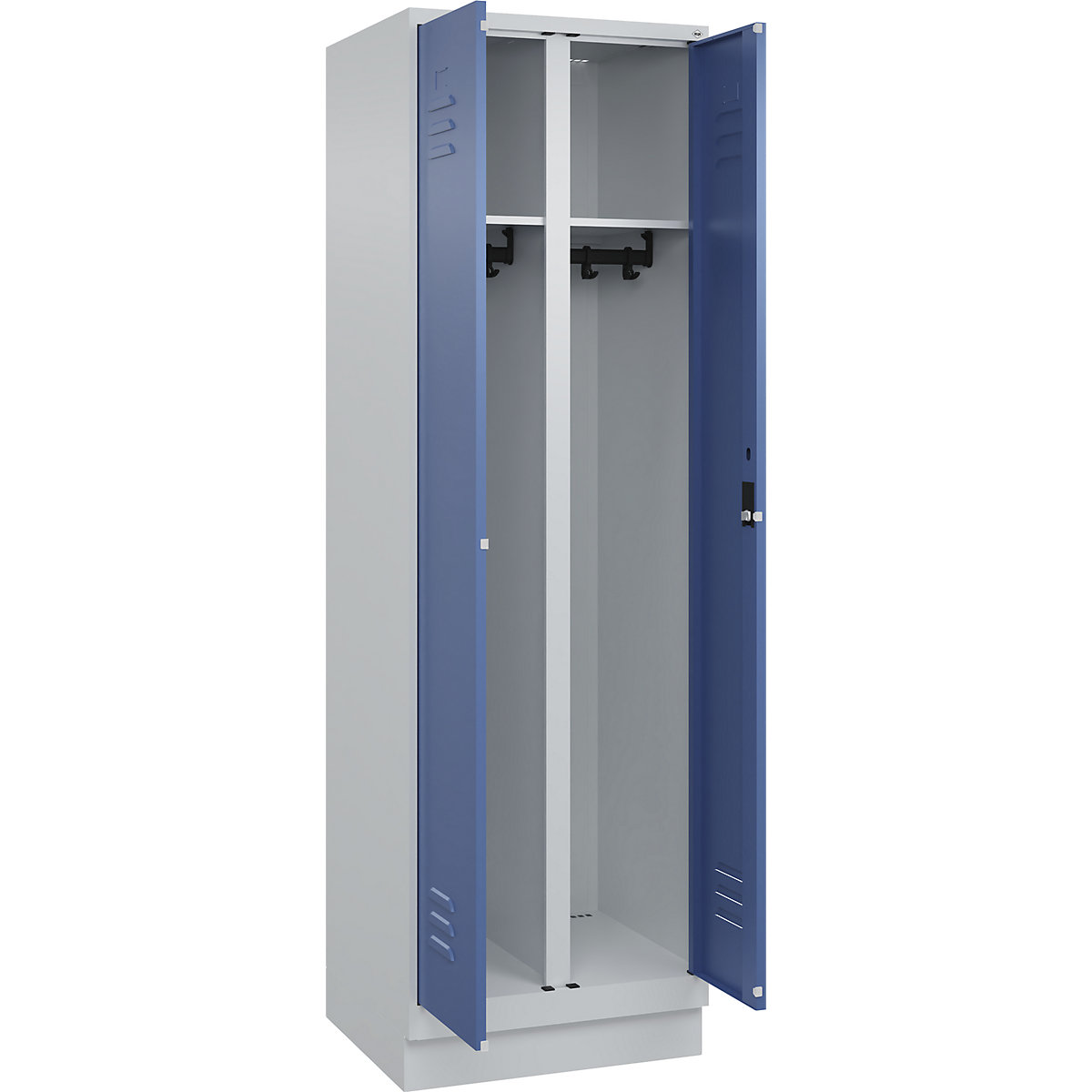 Armadietto sporco/pulito Classic PLUS – C+P, 1 scomparto, grigio chiaro / indaco, alt. x largh. 1950 x 600 mm, con zoccolino, serratura a cilindro-0