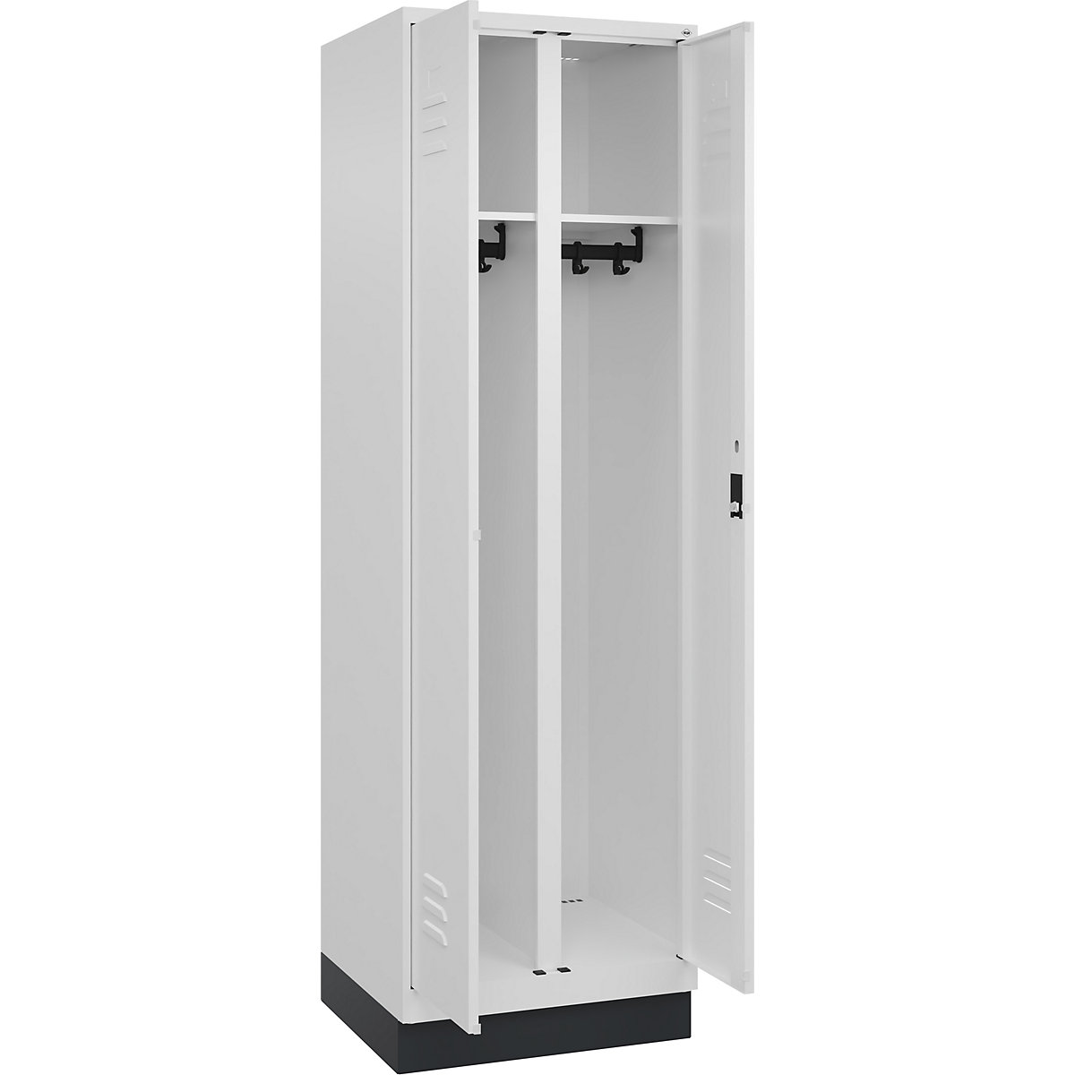 Armadietto sporco/pulito Classic PLUS – C+P, 1 scomparto, bianco traffico, alt. x largh. 1950 x 600 mm, con zoccolino, serratura a cilindro-0