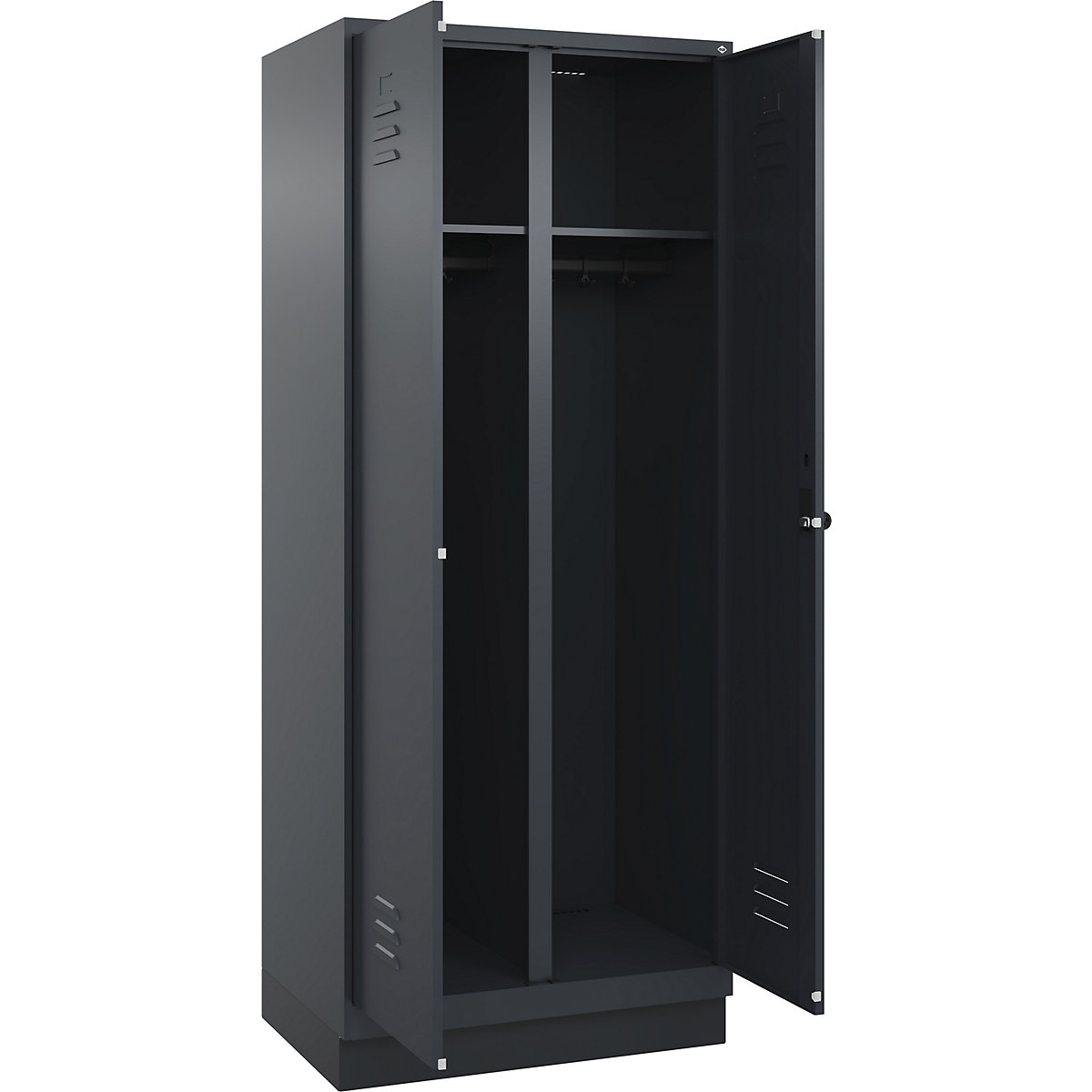 Armadietto sporco/pulito Classic PLUS – C+P, 1 scomparto, grigio, alt. x largh. 1950 x 800 mm, con zoccolino, serratura girevole-0