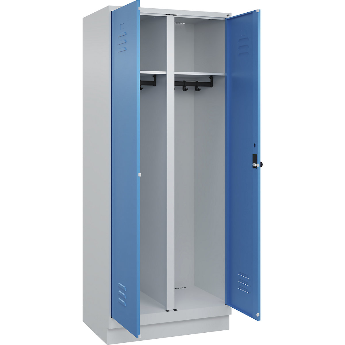 Armadietto sporco/pulito Classic PLUS – C+P, 1 scomparto, grigio chiaro / blu chiaro, alt. x largh. 1950 x 800 mm, con zoccolino, serratura girevole-0