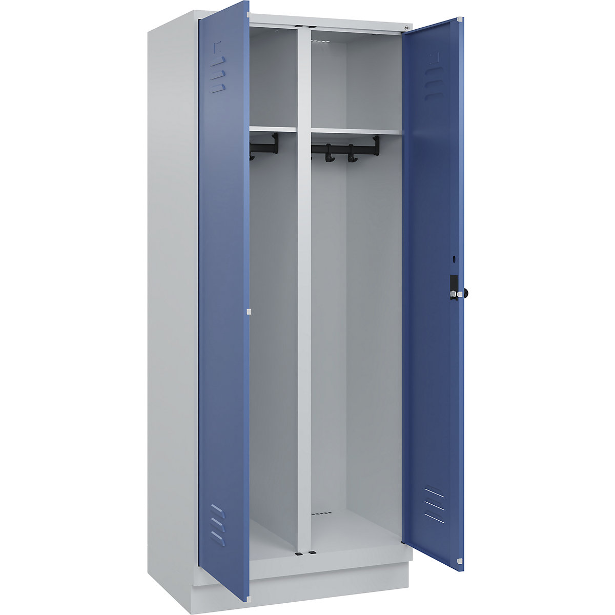 Armadietto sporco/pulito Classic PLUS – C+P, 1 scomparto, grigio chiaro / indaco, alt. x largh. 1950 x 800 mm, con zoccolino, serratura girevole-0