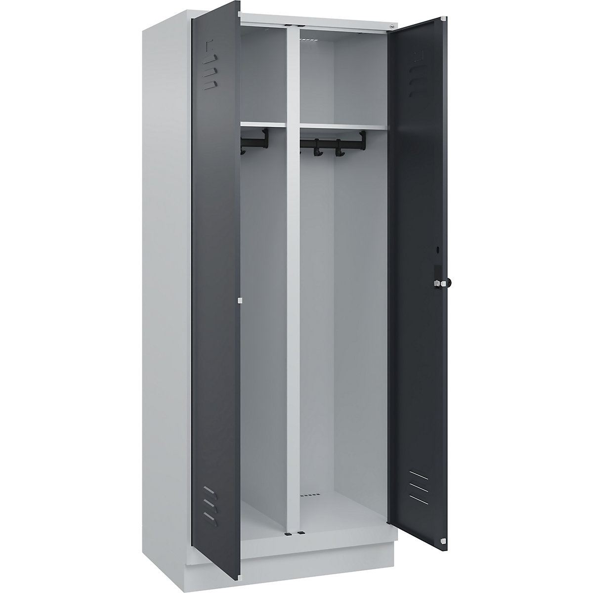 Armadietto sporco/pulito Classic PLUS – C+P, 1 scomparto, grigio chiaro / grigio, alt. x largh. 1950 x 800 mm, con zoccolino, serratura girevole-0