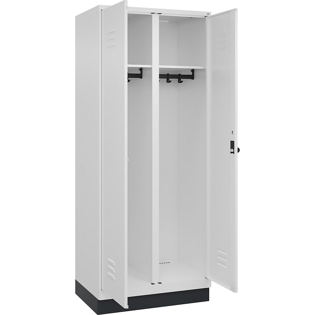 Armadietto sporco/pulito Classic PLUS – C+P, 1 scomparto, bianco traffico, alt. x largh. 1950 x 800 mm, con zoccolino, serratura girevole-0