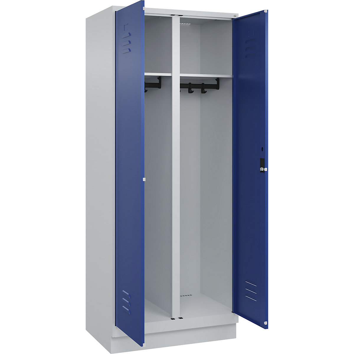 Armadietto sporco/pulito Classic PLUS – C+P, 1 scomparto, grigio chiaro / blu genziana, alt. x largh. 1950 x 800 mm, con zoccolino, serratura a cilindro-0