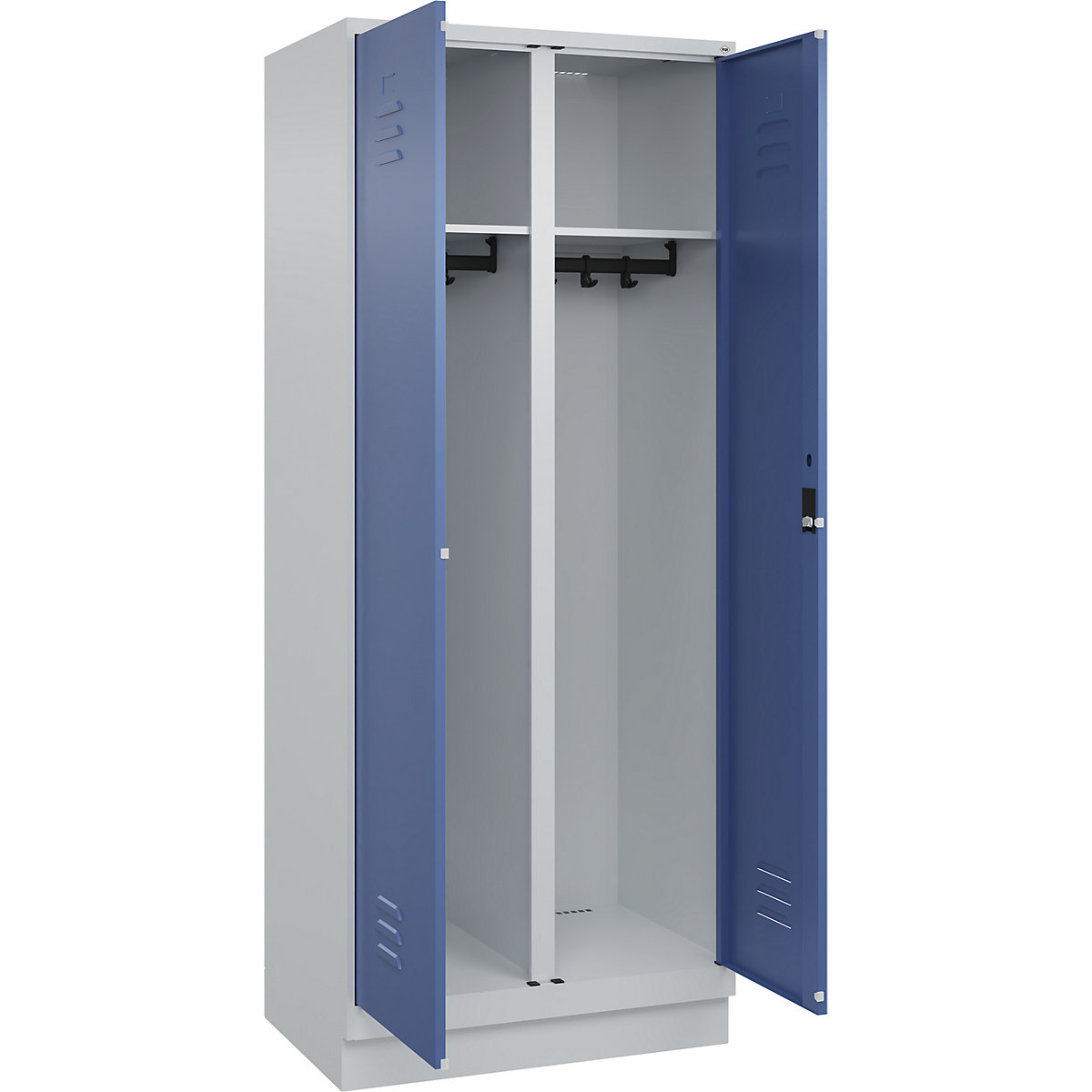 Armadietto sporco/pulito Classic PLUS – C+P, 1 scomparto, grigio chiaro / indaco, alt. x largh. 1950 x 800 mm, con zoccolino, serratura a cilindro-0