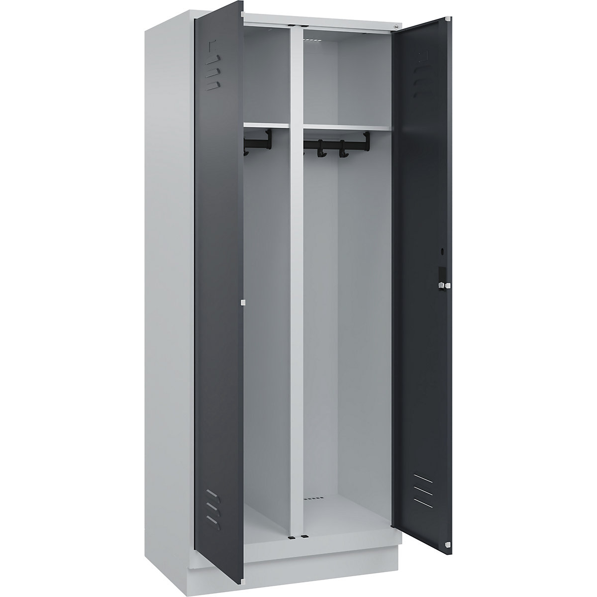 Armadietto sporco/pulito Classic PLUS – C+P, 1 scomparto, grigio chiaro / grigio, alt. x largh. 1950 x 800 mm, con zoccolino, serratura a cilindro-0