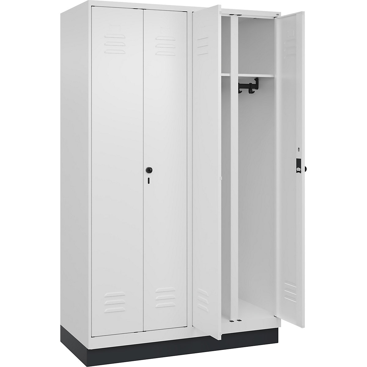 Armadietto sporco/pulito Classic PLUS – C+P, 2 scomparti, bianco traffico, alt. x largh. 1950 x 1200 mm, con zoccolino, serratura girevole-0