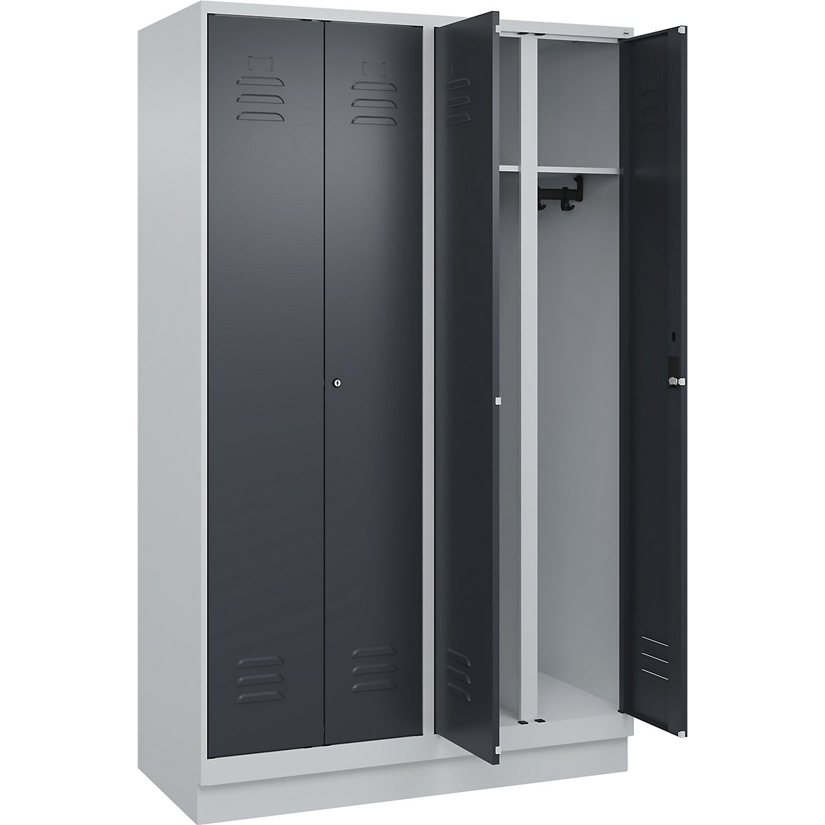 Armadietto sporco/pulito Classic PLUS – C+P, 2 scomparti, grigio chiaro / grigio, alt. x largh. 1950 x 1200 mm, con zoccolino, serratura a cilindro-0