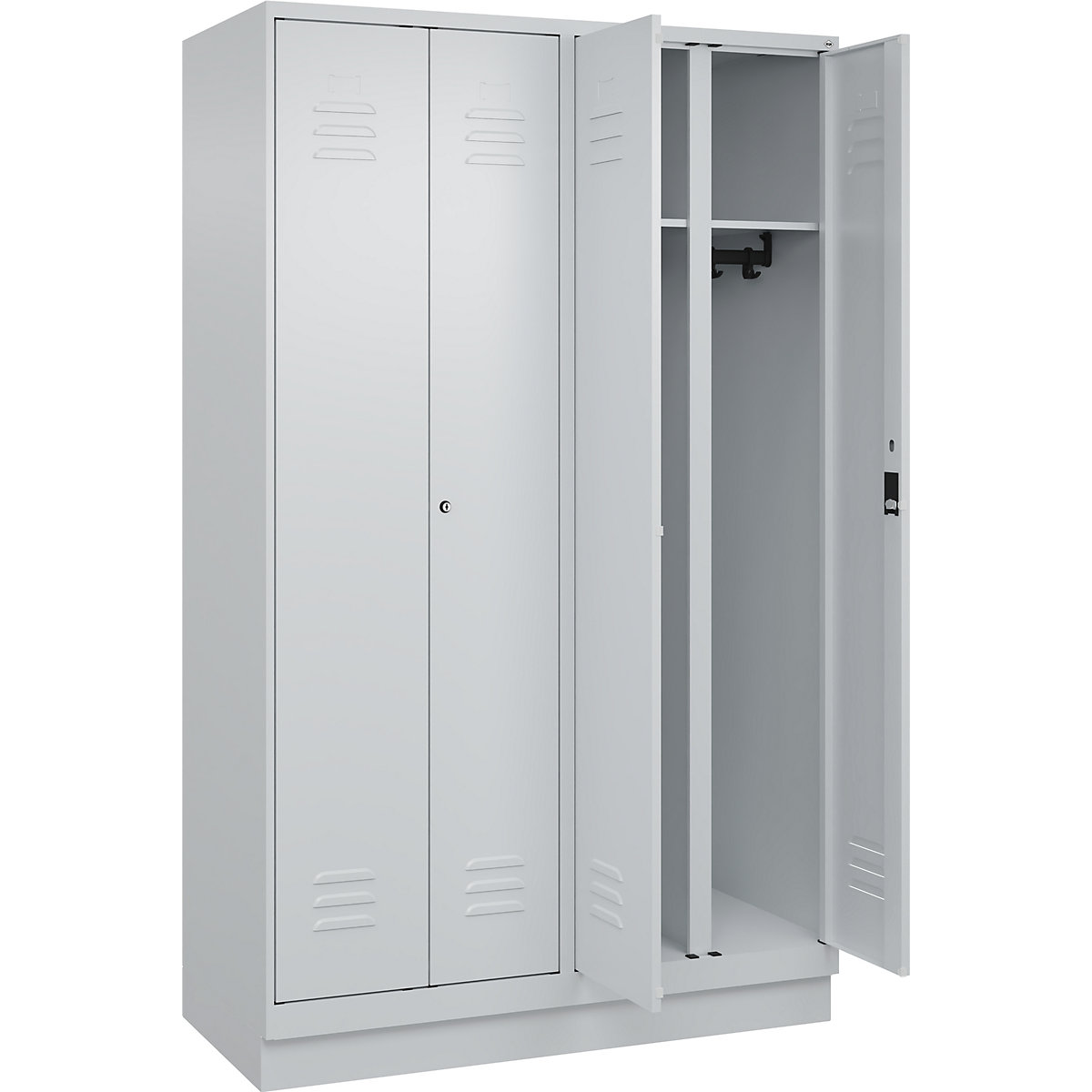 Armadietto sporco/pulito Classic PLUS – C+P, 2 scomparti, grigio chiaro, alt. x largh. 1950 x 1200 mm, con zoccolino, serratura a cilindro-0