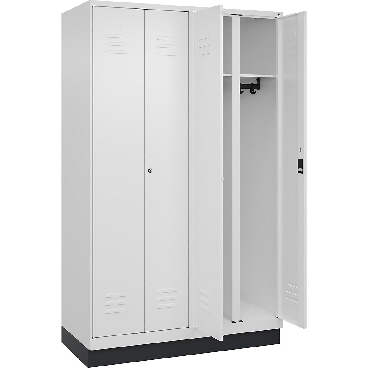 Armadietto sporco/pulito Classic PLUS – C+P, 2 scomparti, bianco traffico, alt. x largh. 1950 x 1200 mm, con zoccolino, serratura a cilindro-0