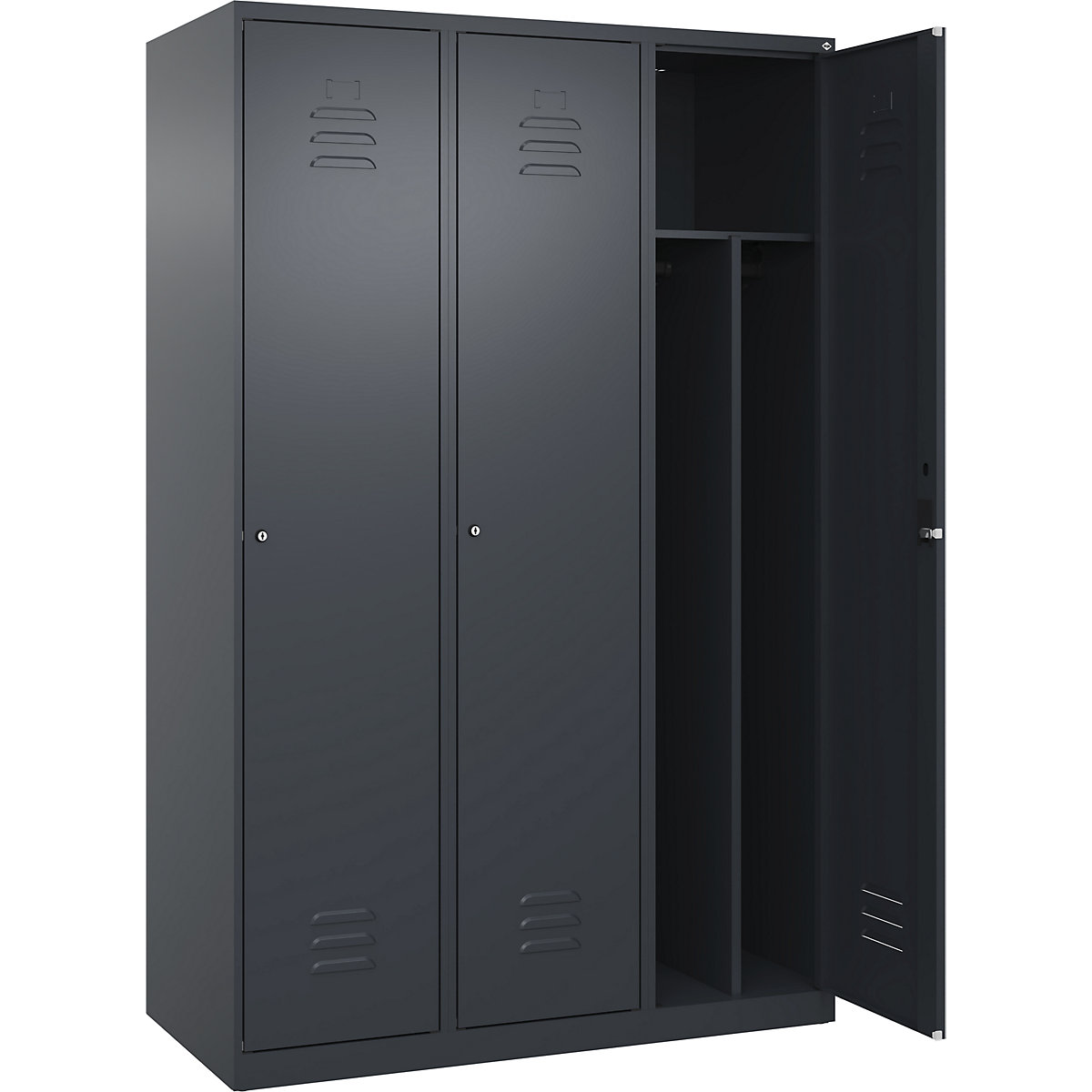 Armadietto sporco/pulito Classic PLUS, stretto – C+P, 3 scomparti, tramezza ridotta, grigio, largh. 1200 mm, con piedini a pavimento, serratura a cilindro, parete divisoria centrale-0