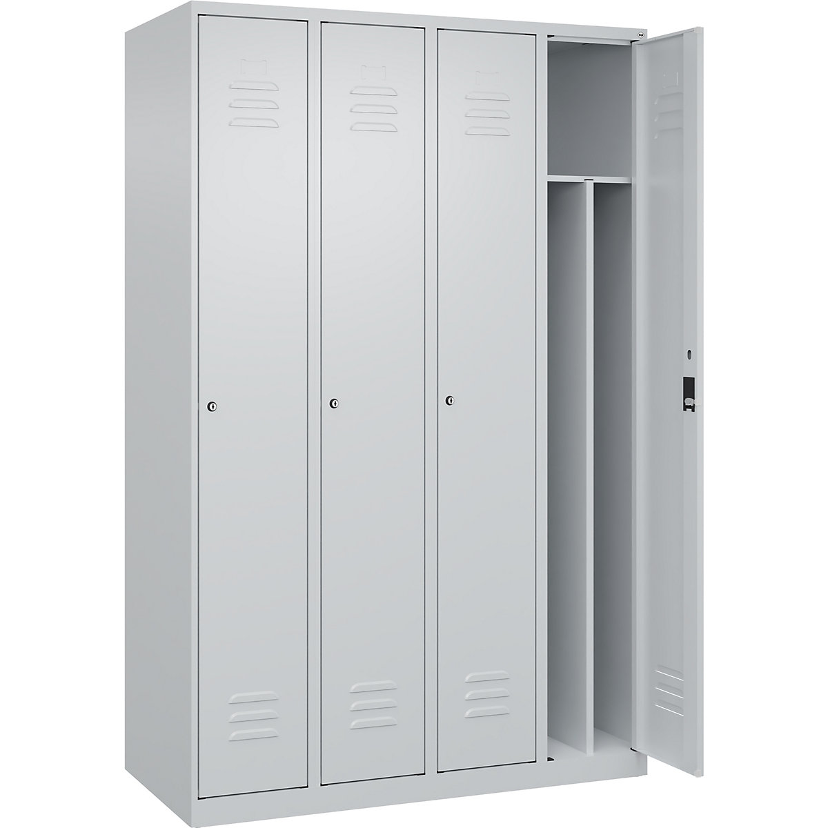Armadietto sporco/pulito Classic PLUS, stretto – C+P, 4 scomparti, tramezza ridotta, grigio chiaro, largh. 1200 mm, con piedini a pavimento, serratura a cilindro, parete divisoria centrale-0