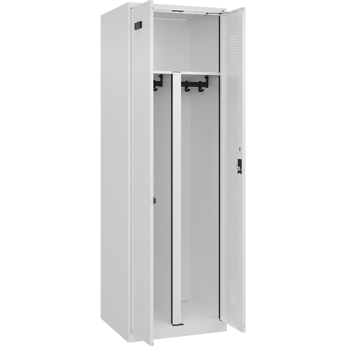 Armadietto sporco/pulito Evolo PLUS, 1 scomparto, tramezza ridotta, bianco, largh. 600 mm, con piedini a pavimento, serratura a cilindro-0