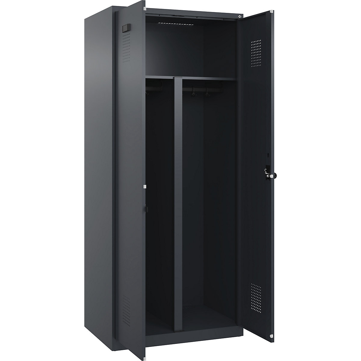 Armadietto sporco/pulito Evolo PLUS, 1 scomparto, tramezza ridotta, grigio, largh. 800 mm, con piedini a pavimento, serratura girevole di sicurezza-0