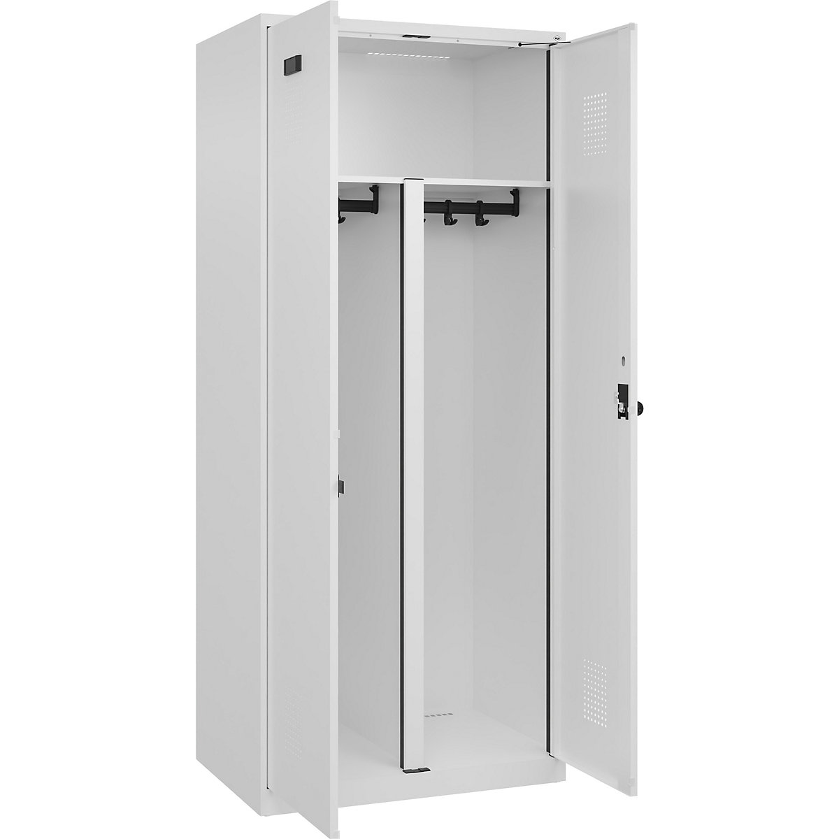 Armadietto sporco/pulito Evolo PLUS, 1 scomparto, tramezza ridotta, bianco, largh. 800 mm, con piedini a pavimento, serratura girevole di sicurezza-0