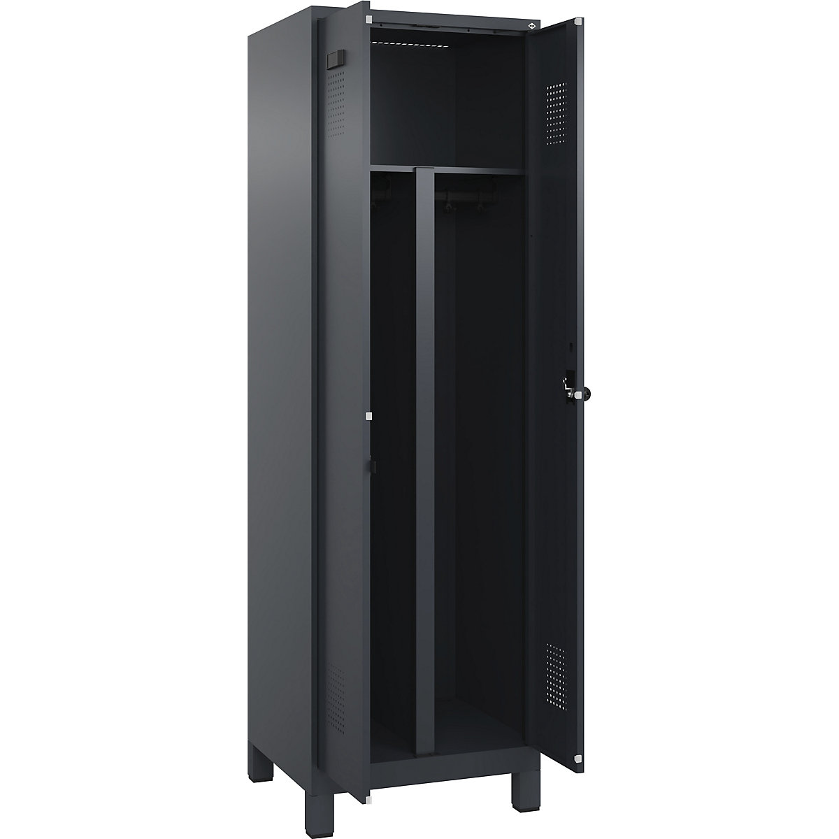 Armadietto sporco/pulito Evolo PLUS, 1 scomparto, tramezza ridotta, grigio, largh. 600 mm, con piedini larghi, serratura girevole di sicurezza-0