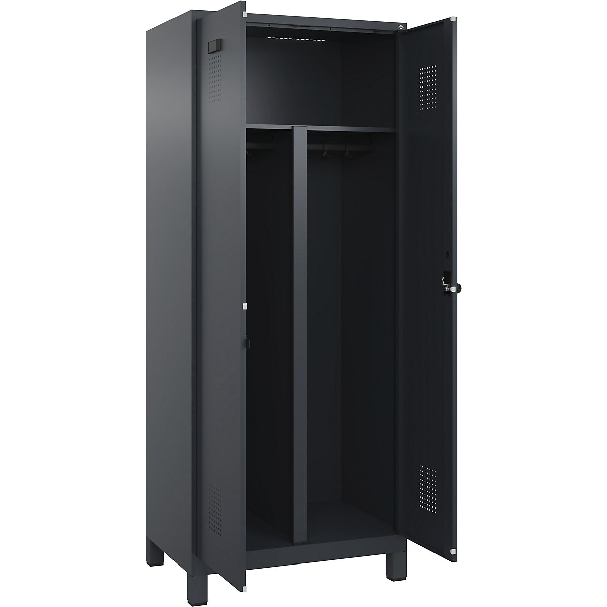 Armadietto sporco/pulito Evolo PLUS, 1 scomparto, tramezza ridotta, grigio, largh. 800 mm, con piedini larghi, serratura girevole di sicurezza-0