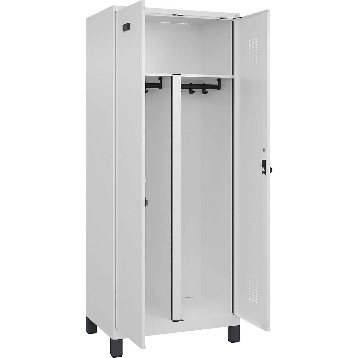 Armadietto sporco/pulito Evolo PLUS, 1 scomparto, tramezza ridotta, bianco, largh. 800 mm, con piedini larghi, serratura girevole di sicurezza-0