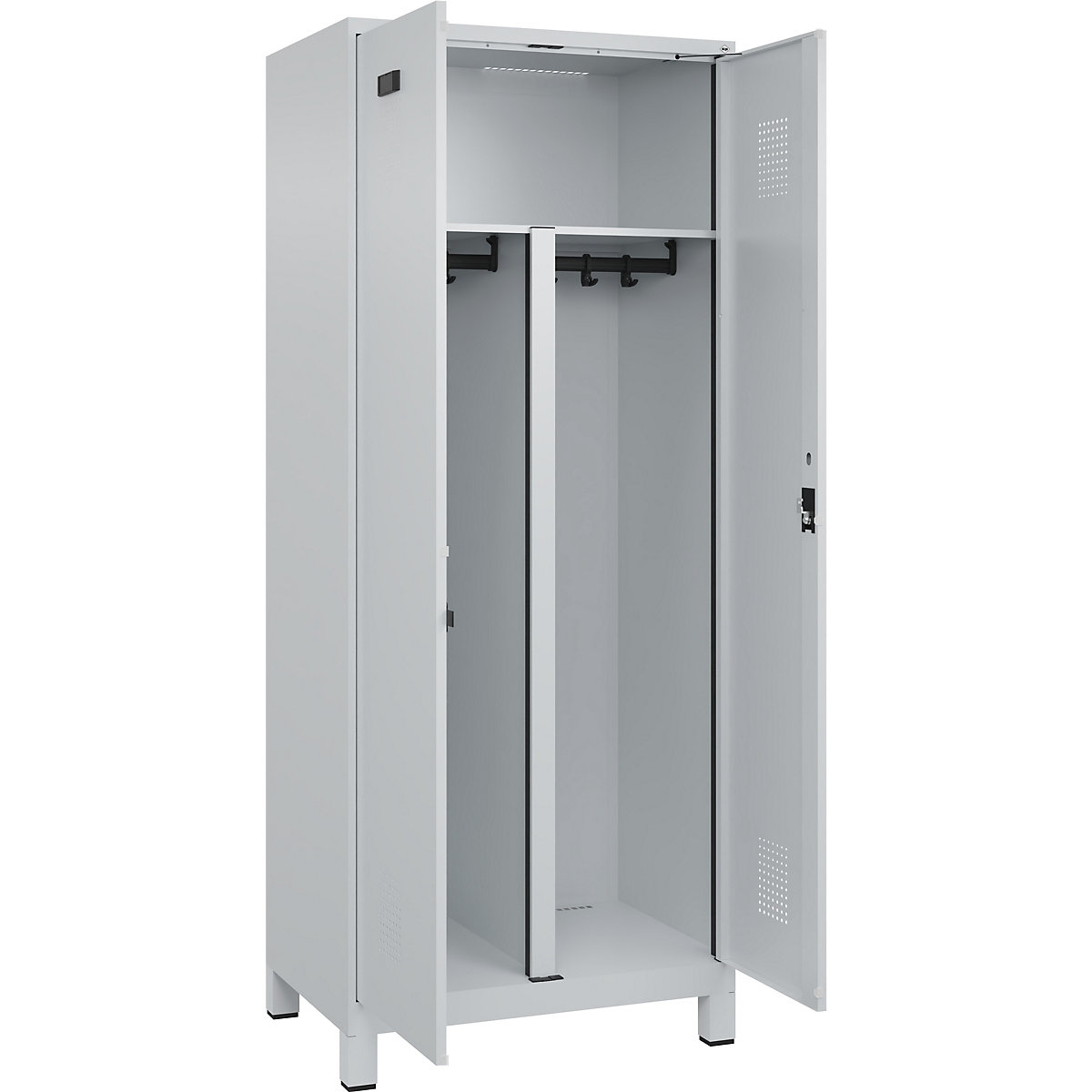 Armadietto sporco/pulito Evolo PLUS, 1 scomparto, tramezza ridotta, grigio chiaro, largh. 800 mm, con piedini larghi, serratura a cilindro-0
