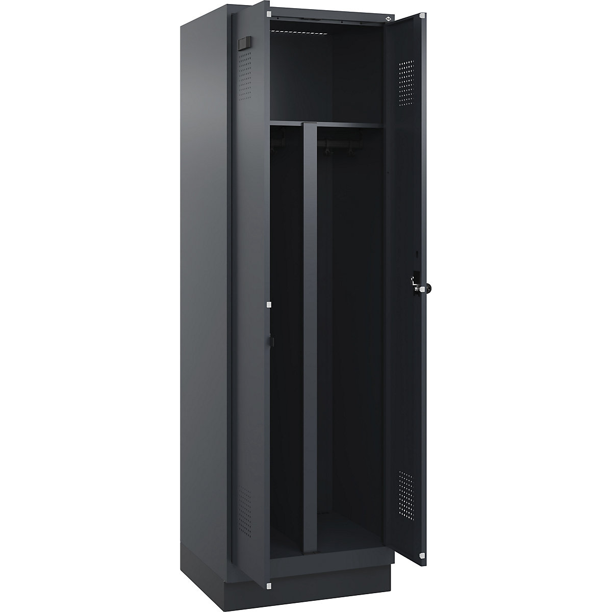 Armadietto sporco/pulito Evolo PLUS, 1 scomparto, tramezza ridotta, grigio, largh. 600 mm, con zoccolino, serratura girevole di sicurezza-0