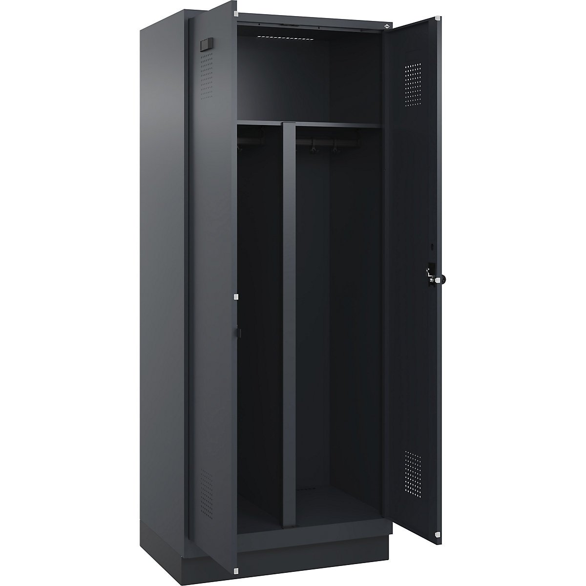 Armadietto sporco/pulito Evolo PLUS, 1 scomparto, tramezza ridotta, grigio, largh. 800 mm, con zoccolino, serratura girevole di sicurezza-0