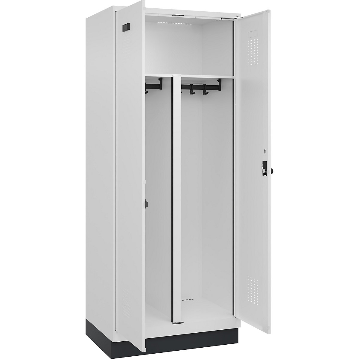 Armadietto sporco/pulito Evolo PLUS, 1 scomparto, tramezza ridotta, bianco, largh. 800 mm, con zoccolino, serratura girevole di sicurezza-0