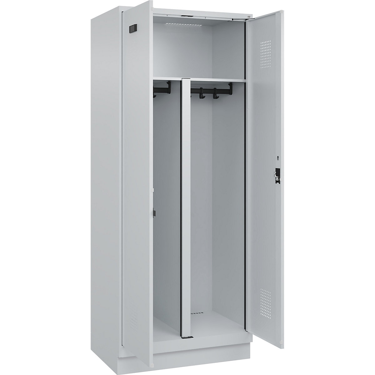 Armadietto sporco/pulito Evolo PLUS, 1 scomparto, tramezza ridotta, grigio chiaro, largh. 800 mm, con zoccolino, serratura a cilindro-0