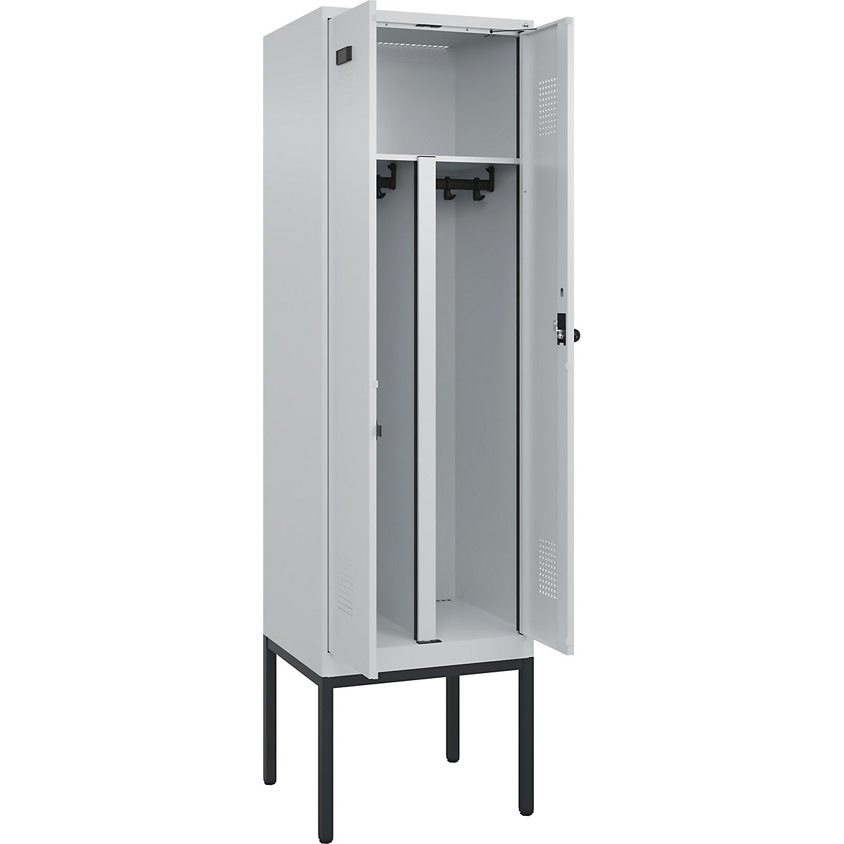 Armadietto sporco/pulito Evolo PLUS, 1 scomparto, tramezza ridotta, grigio chiaro, largh. 600 mm, con piedini stretti, serratura girevole di sicurezza-0