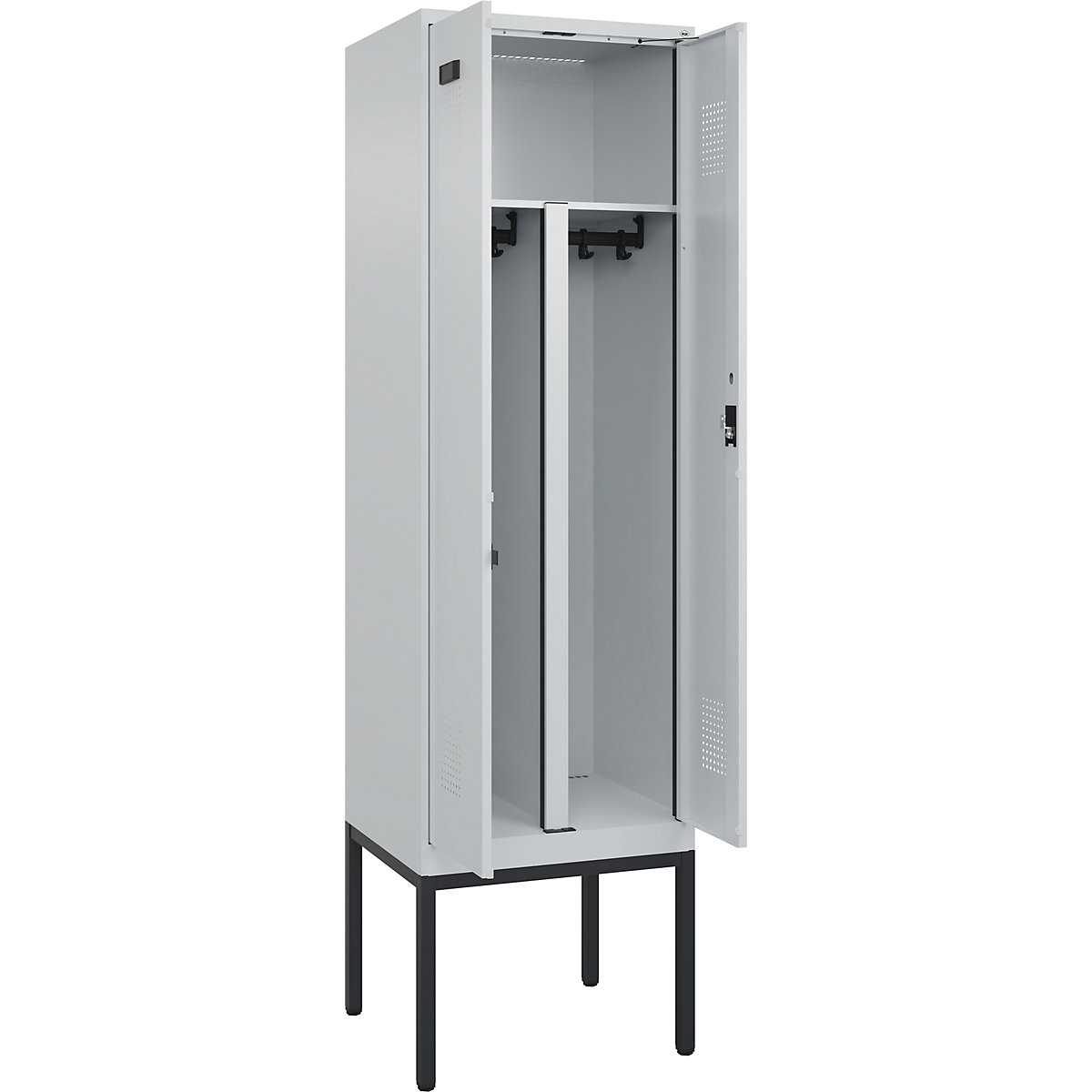 Armadietto sporco/pulito Evolo PLUS, 1 scomparto, tramezza ridotta, grigio chiaro, largh. 600 mm, con piedini stretti, serratura a cilindro-0
