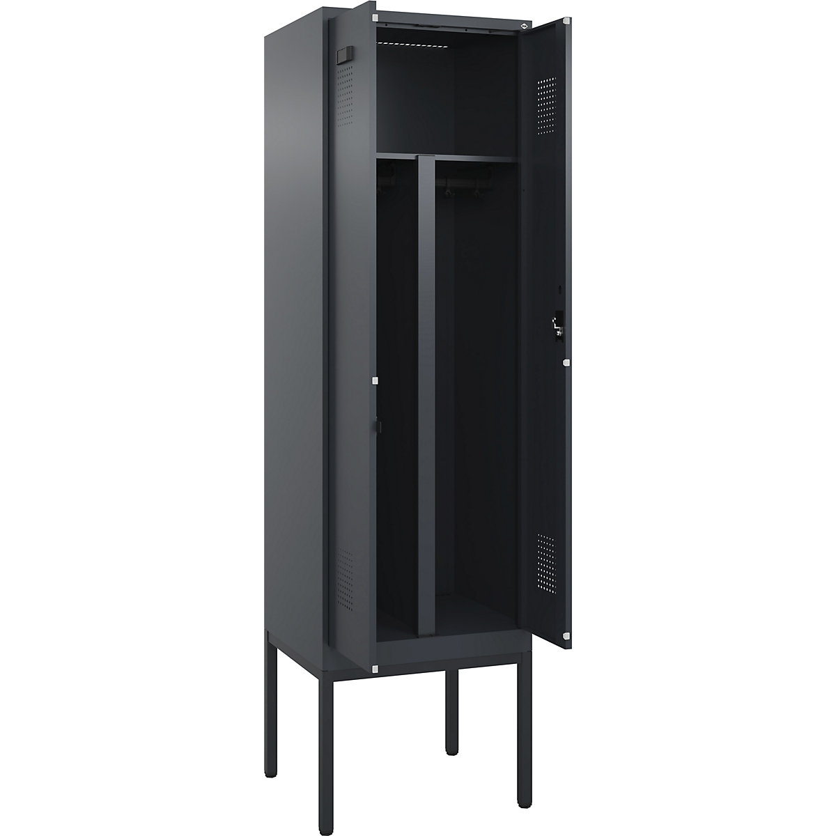 Armadietto sporco/pulito Evolo PLUS, 1 scomparto, tramezza ridotta, grigio, largh. 600 mm, con piedini stretti, serratura a cilindro-0