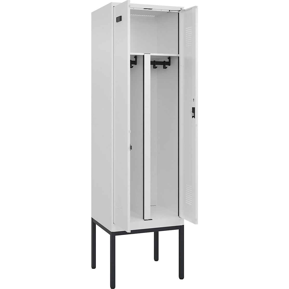 Armadietto sporco/pulito Evolo PLUS, 1 scomparto, tramezza ridotta, bianco, largh. 600 mm, con piedini stretti, serratura a cilindro-0